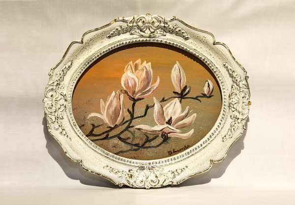 retro frame oil painting magnolias