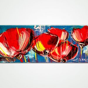 oil painting poppies on a blue background