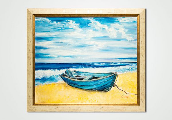 oil painting boat on the beach