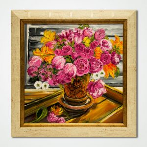 oil painting still-life vase with peonies