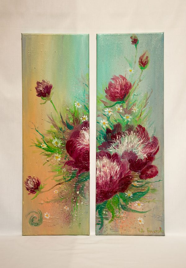 oil painting two part picture peonies
