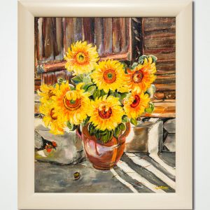 oil painting vase with sunflowers